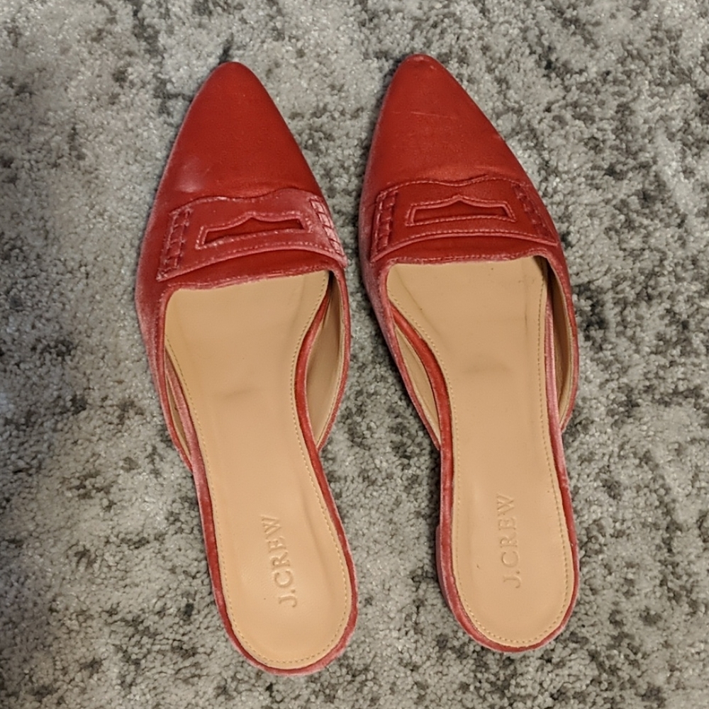 J. Crew pink rose Velvet mules slip on loafers EUC